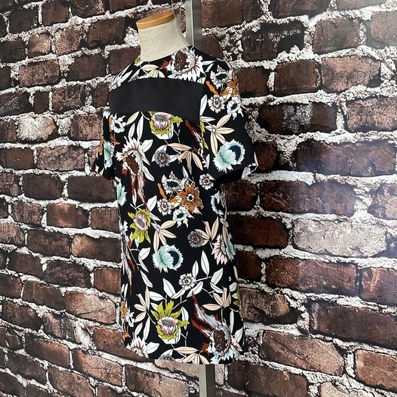 Topshop Mini Dress Tunic Floral Sheer Panel Black Pink Size 0 - Picture 4 of 12